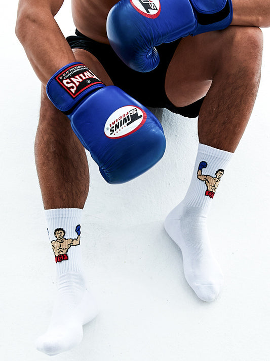 Sports Crew Socks with Embroidered Boxer Design