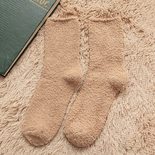 Fuzzy Crew Socks with Soft Textured Knit