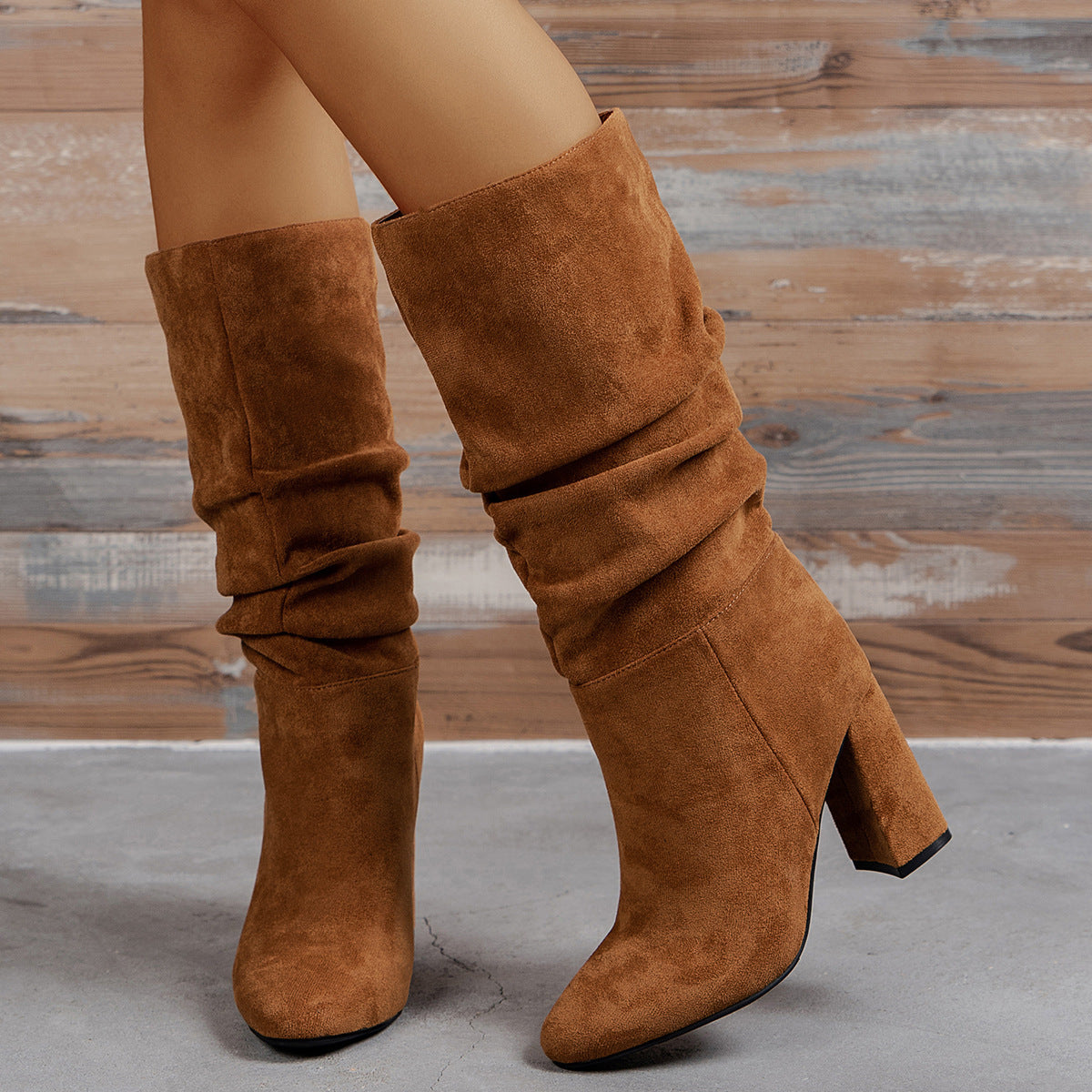 Knee-High Boots with Block Heel