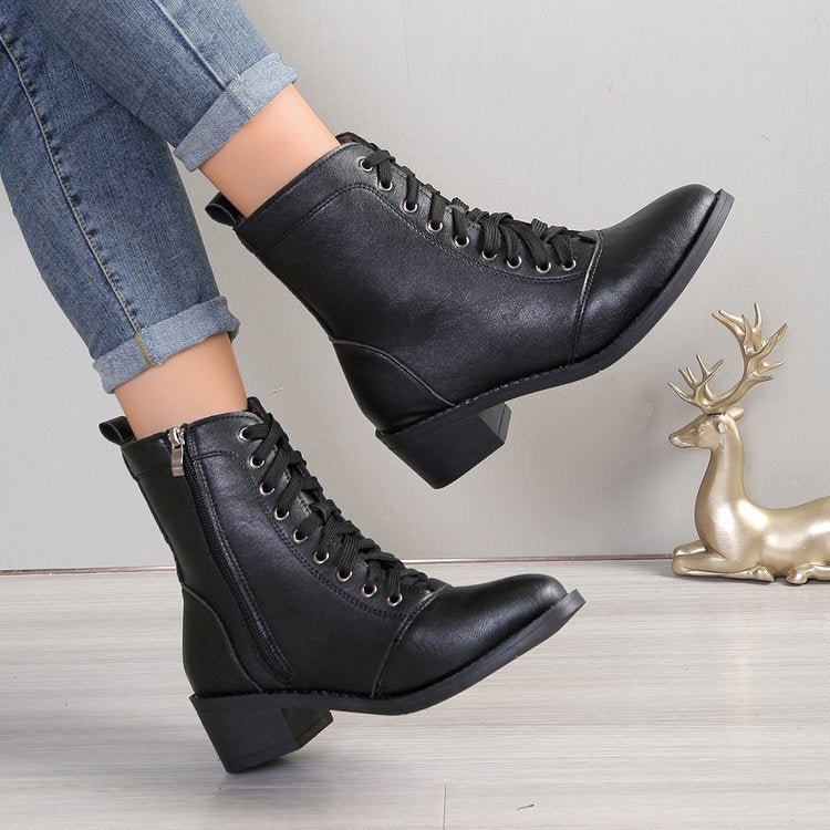 Ankle Boots with High-Top Shaft and Side Zipper