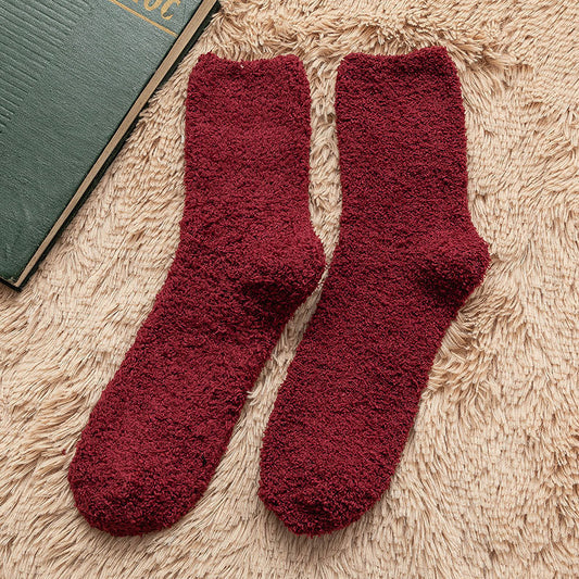 Fuzzy Crew Socks with Soft Textured Knit