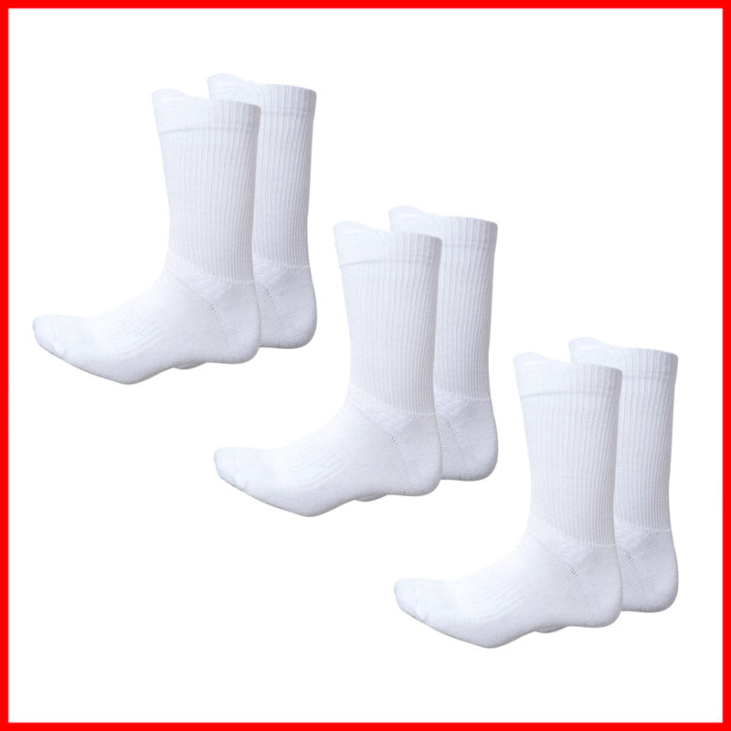 Sports Crew Socks with Cushioned Sole and Ribbed Cuff