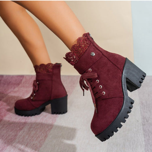 Platform Boots with Lace-up and Chunky Heel