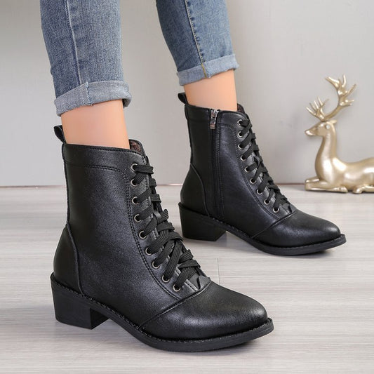 Ankle Boots with High-Top Shaft and Side Zipper