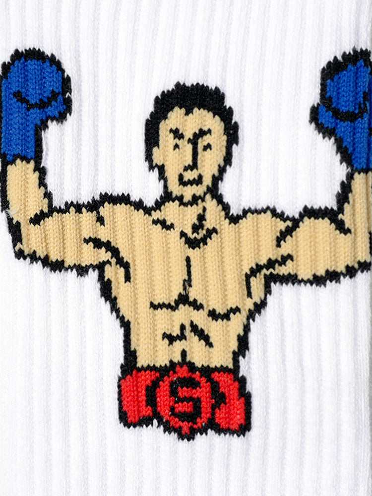Sports Crew Socks with Embroidered Boxer Design