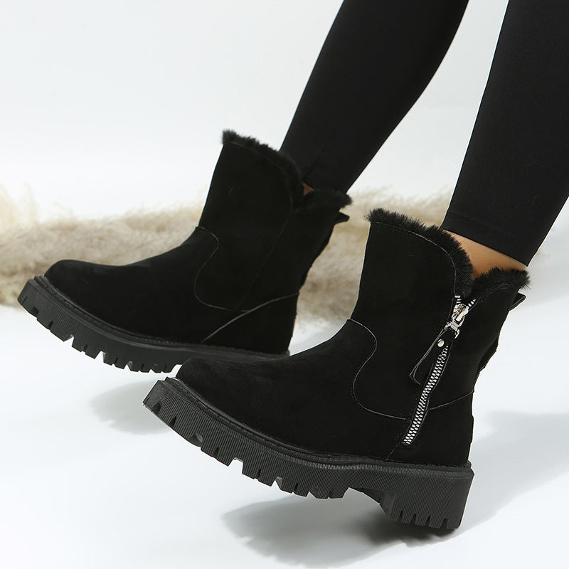 Ankle Boots with Faux Fur Collar and Side Zipper