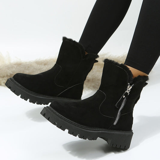 Ankle Boots with Faux Fur Collar and Side Zipper
