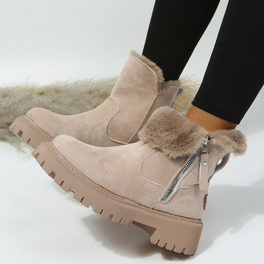 Ankle Boots with Faux Fur Collar and Side Zipper