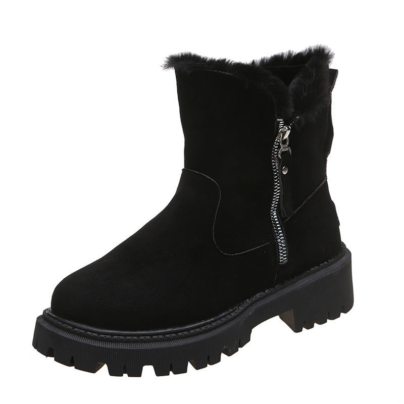 Ankle Boots with Faux Fur Collar and Side Zipper
