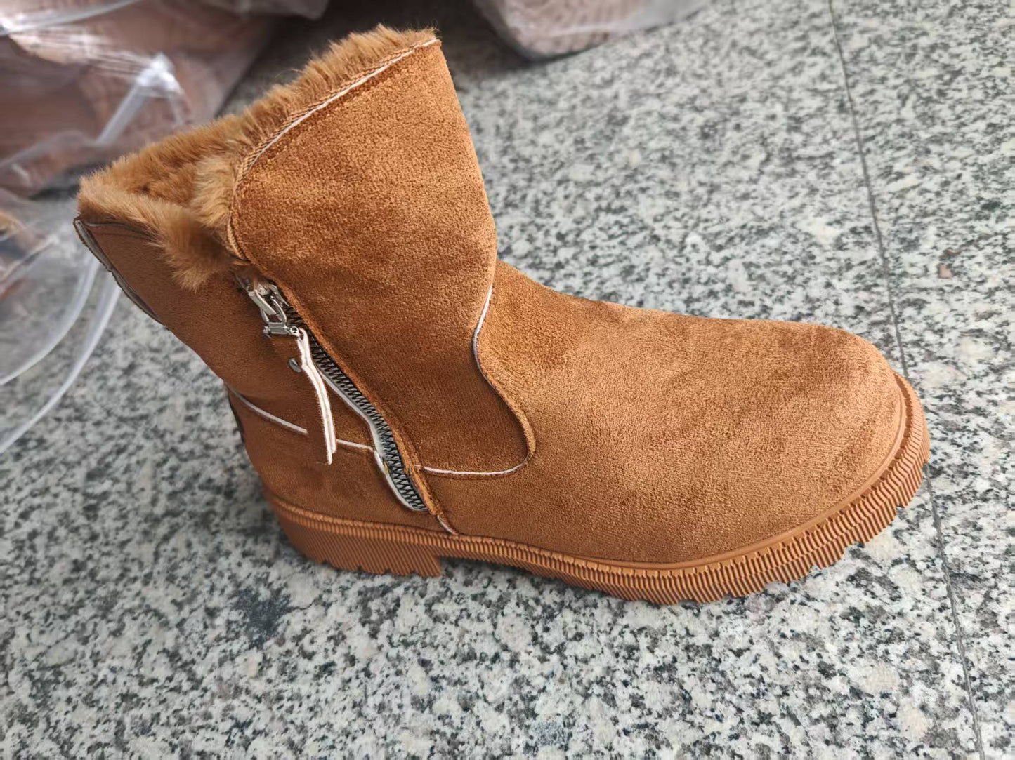 Ankle Boots with Faux Fur Collar and Side Zipper