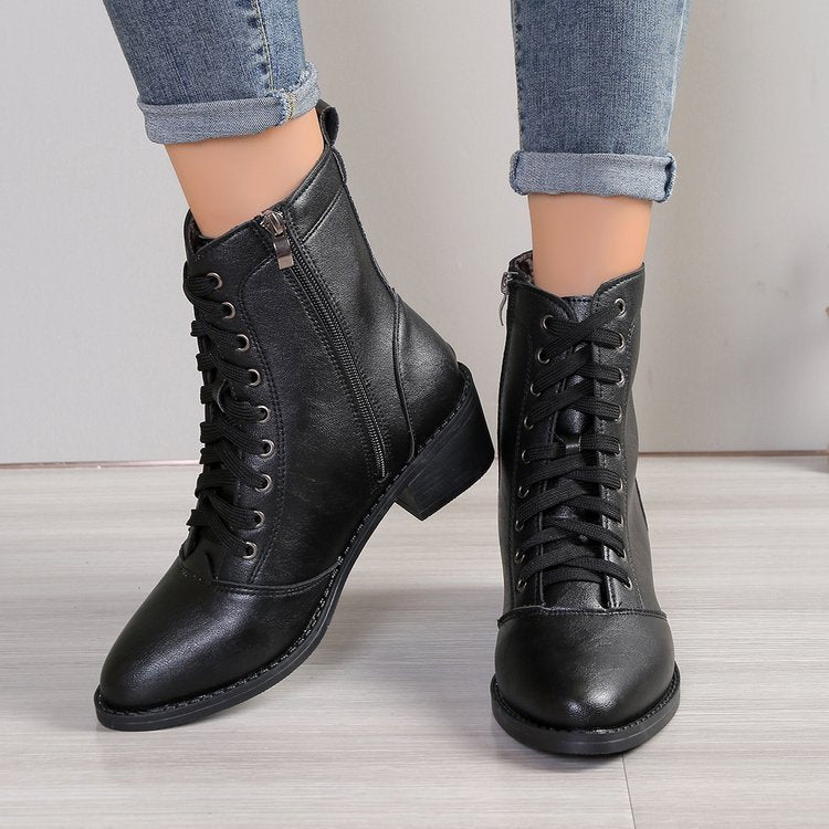 Ankle Boots with High-Top Shaft and Side Zipper