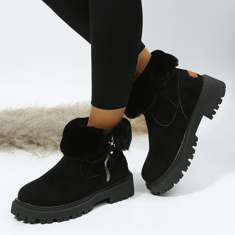 Ankle Boots with Faux Fur Collar and Side Zipper