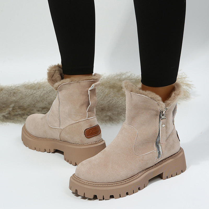 Ankle Boots with Faux Fur Collar and Side Zipper