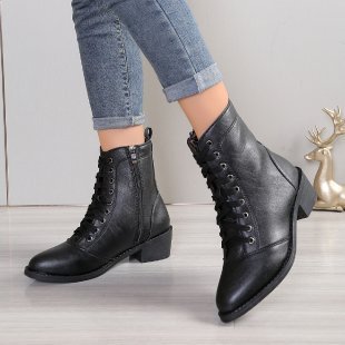 Ankle Boots with High-Top Shaft and Side Zipper