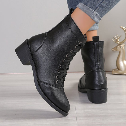 Ankle Boots with High-Top Shaft and Side Zipper