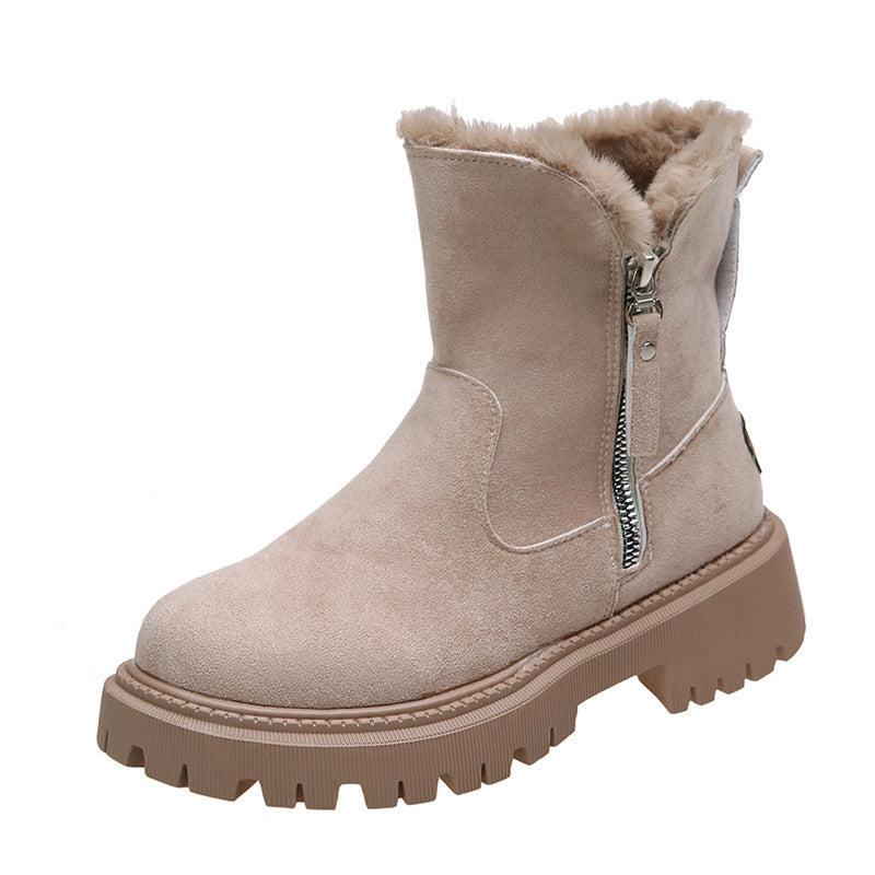 Ankle Boots with Faux Fur Collar and Side Zipper