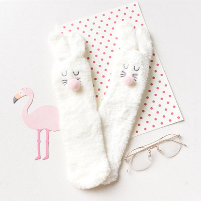 Plush Crew Socks with Embroidered Animal Face