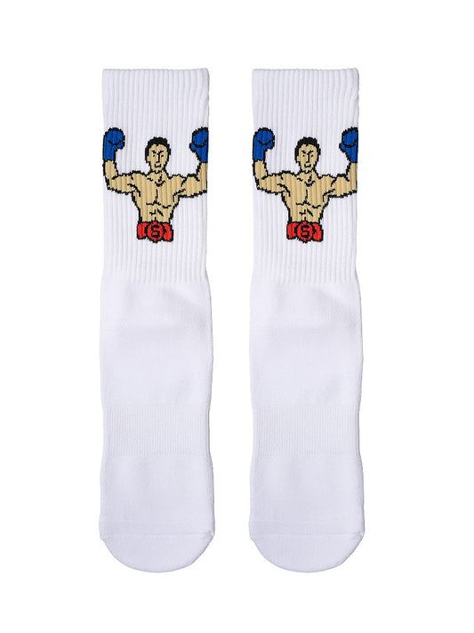 Sports Crew Socks with Embroidered Boxer Design