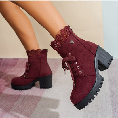 Platform Boots with Lace-up and Chunky Heel