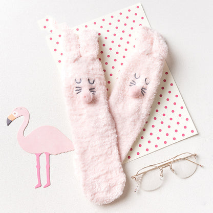 Plush Crew Socks with Embroidered Animal Face