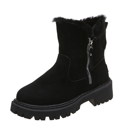 Ankle Boots with Faux Fur Collar and Side Zipper