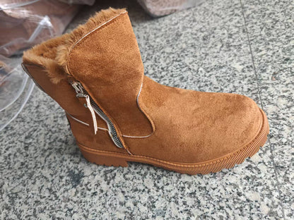 Ankle Boots with Faux Fur Collar and Side Zipper
