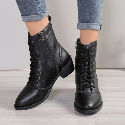 Ankle Boots with High-Top Shaft and Side Zipper
